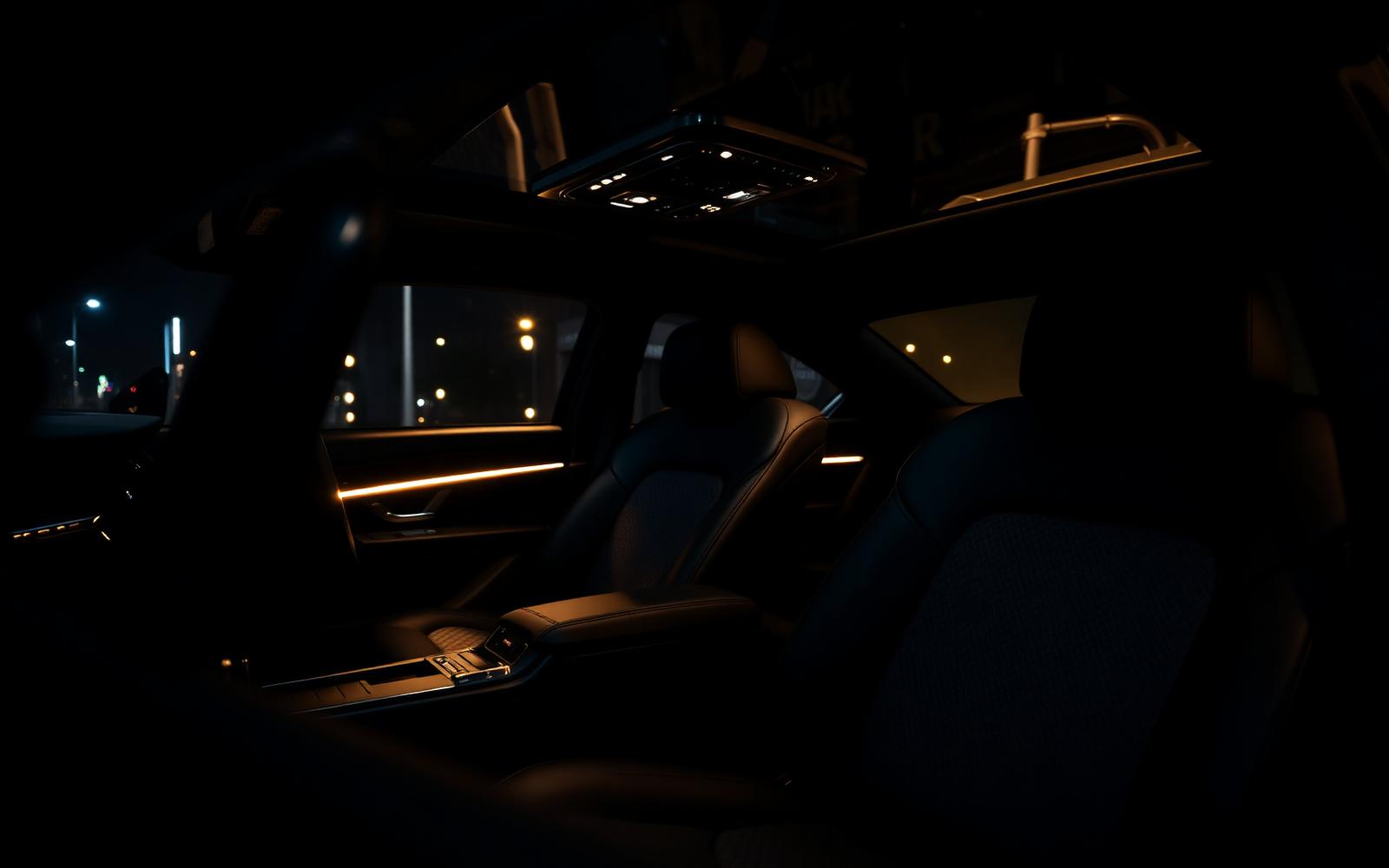 Luxury car interior with ambient lighting